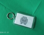 Tiny Hippo Meme Cartoon Key Chain Cross Stitched Book Bag Tag