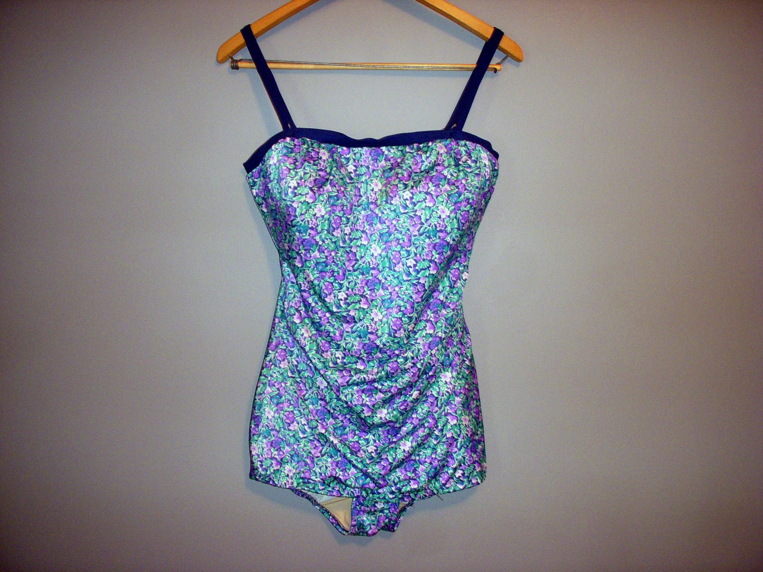 Vintage 1960s floral one piece swimsuit L