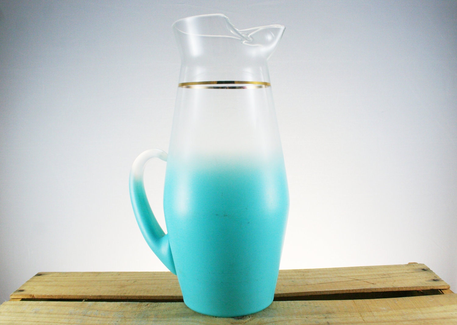 Vintage Aqua Blendo Tall Pitcher by West Virginia Glass