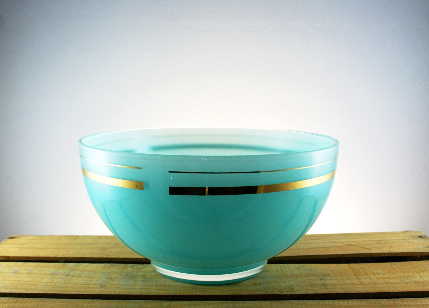 Vintage Aqua Turquoise Blendo Bowl with 22K Gold Rings