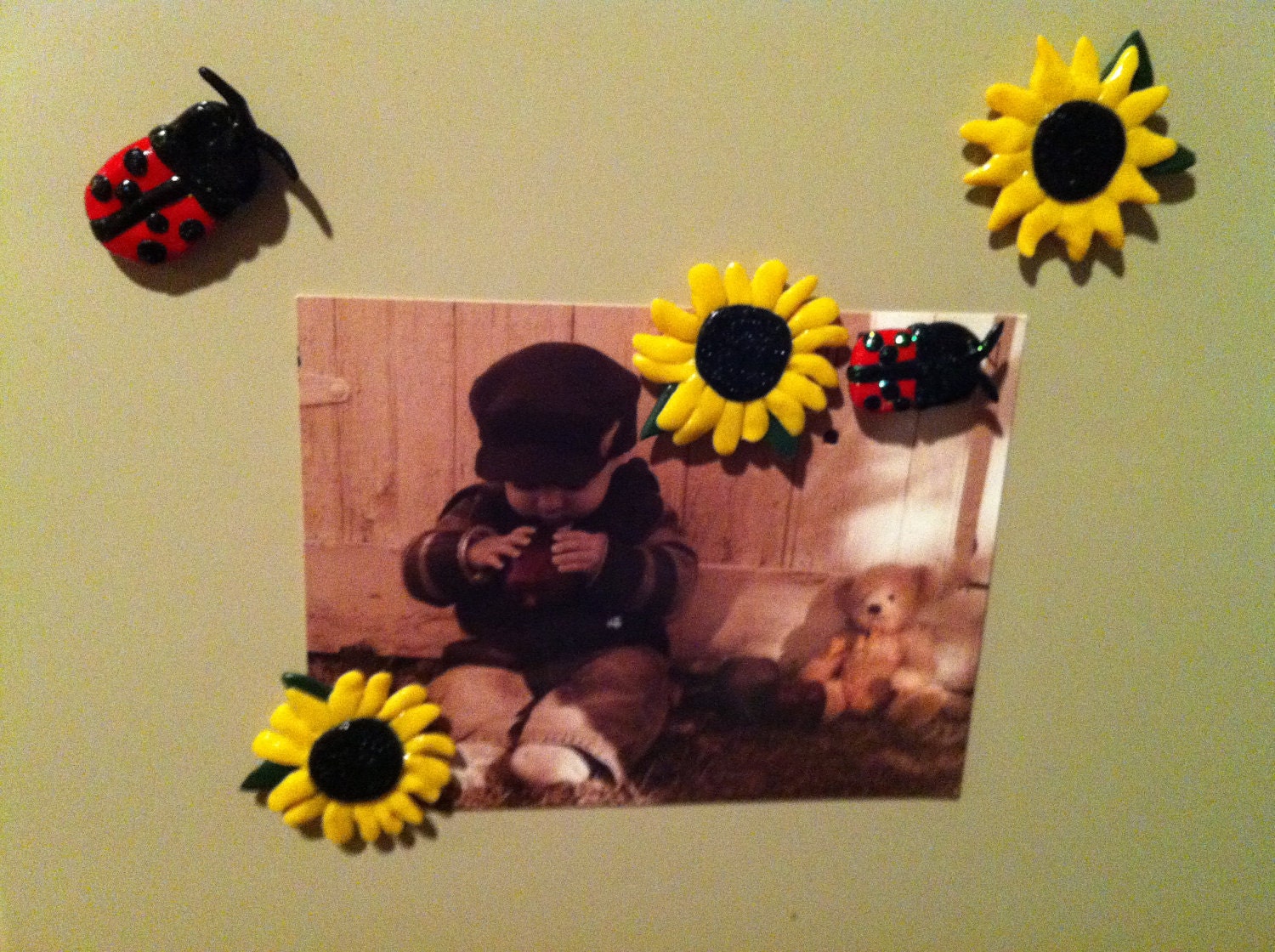 Sunflower and Ladybug Polymer Clay Magnet Set