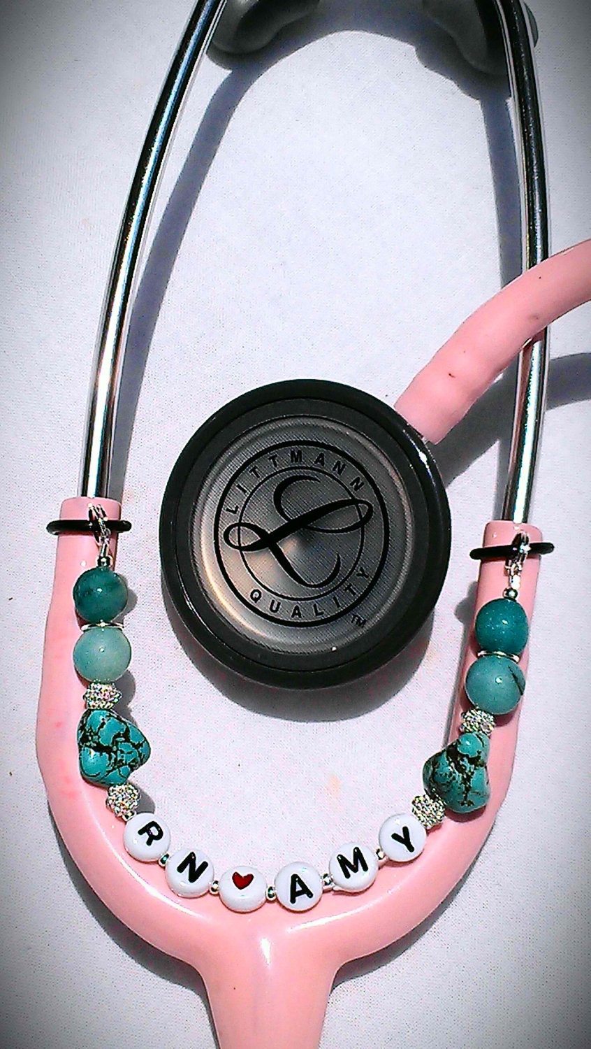 Turquoise Jade PERSONALIZED STETHOSCOPE CHARM for Nurses, Docs, Healthcare Professionals