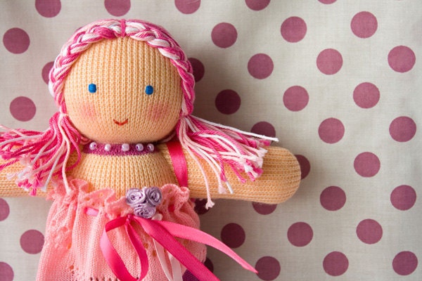 Sweet Dreams Fairy Doll - rose, pink, lilac - knitted waldorf doll, bedding toy, eco-friendly