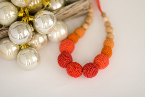 Tangerine Tango crochet nursing necklace - teething necklace for mom to wear, montessori