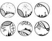 6 Art Prints "European Cities" - set of 6 prints - 5 inch images - Black and White Drawings - Prints of Original Artwork