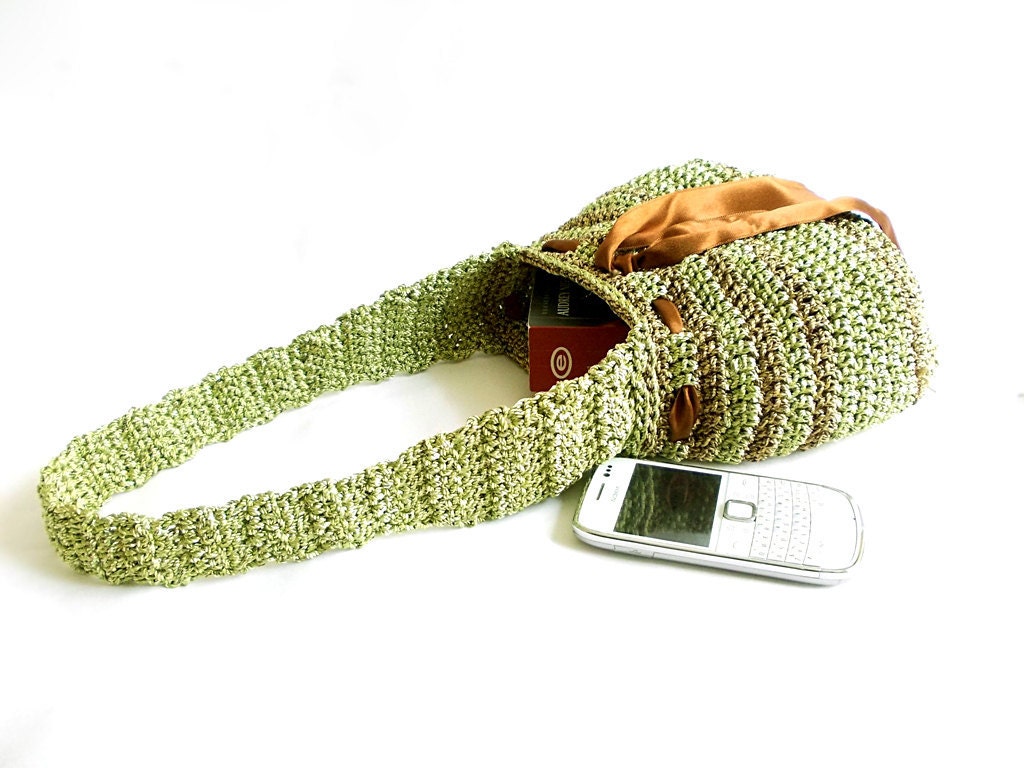 Beautiful Crochet Handbag- So Cute Bag- Midi Bag- Green Bag- Handmade handbag- ipad bag- Unique Pouch- Stylish handbag- Useful Handbag OOAK