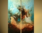 Huge Abstract Painting Contemporary Blue Brown Wall Art On Canvas Ready To Hang ORIGINAL  by Osnat Tzadok