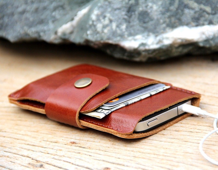 Mini brance brown leather iphone wallet case