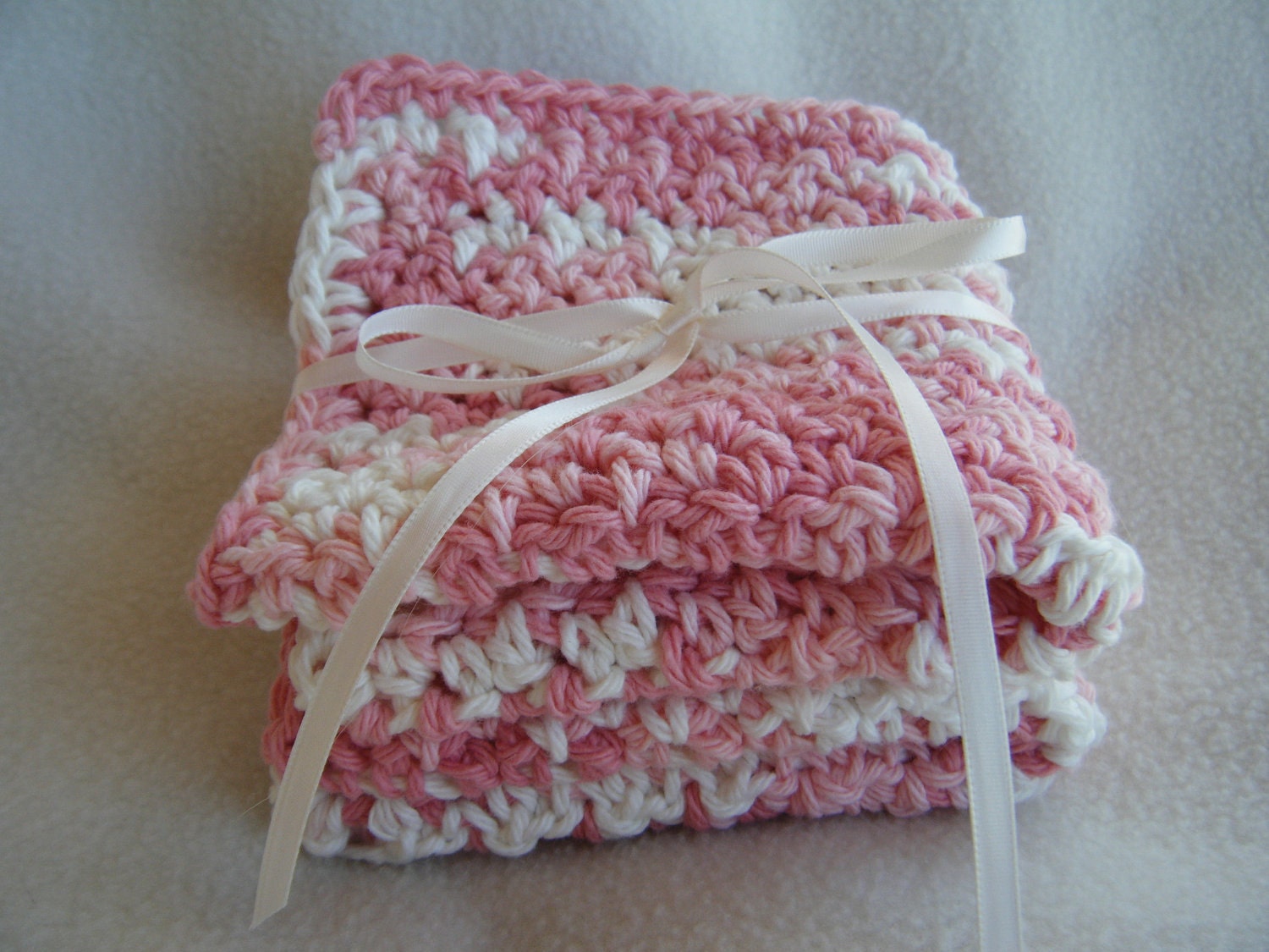 Pink Crocheted Wash Cloth/Dish Rag  Set of 2