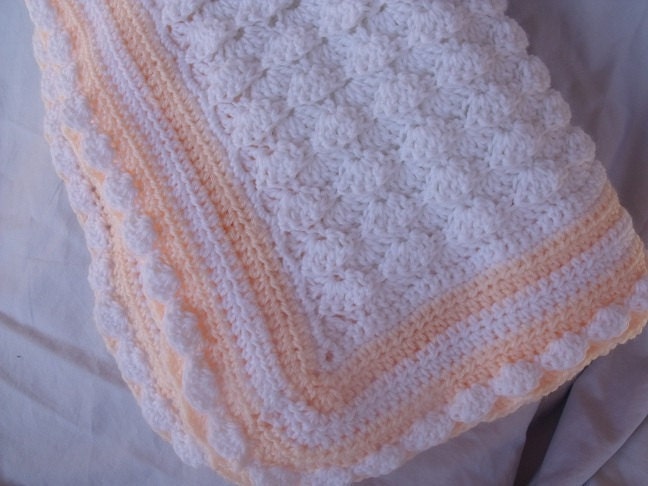 White and Peach Crochet Baby Blanket Reserved For Susan Lincoln