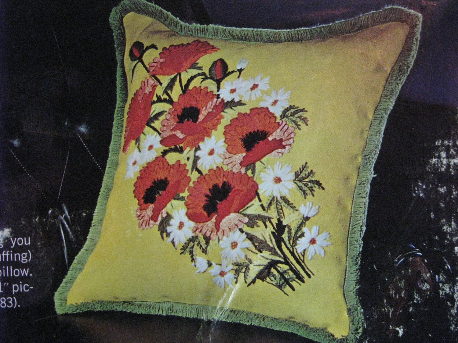 1970s Vintage Crewel Embroidery Pillow Kit Poppy By Archaicgoods