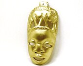 tribal mask, african wall art, gold home decor, metallic home accents, figurine, masks, primitive, wood carving