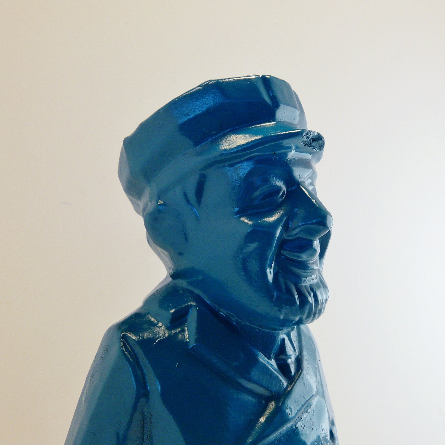 upcycled ceramic sea captain figurine  //  teal blue nautical accents  //  unique kitschy maritime home decor, vintage bank