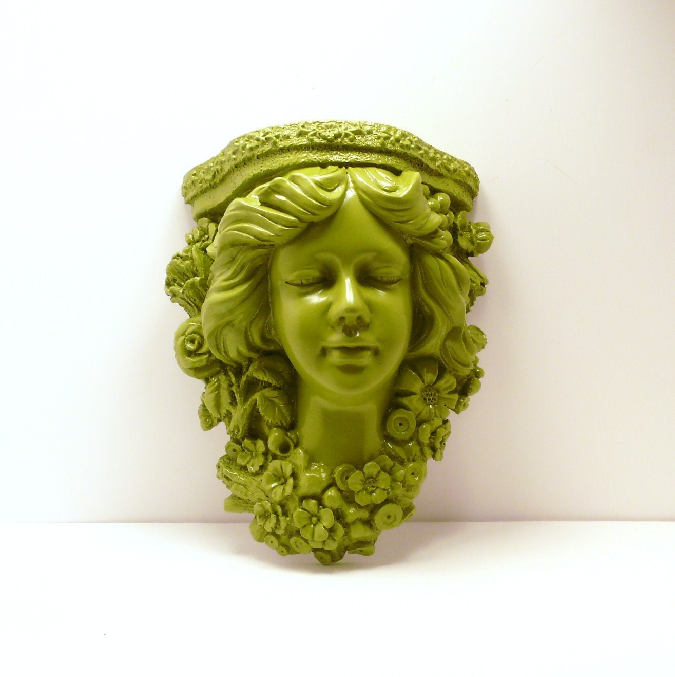avocado green goddess shelf  // ornate spring home decor  //  upcycled wall decor  //  shelves, wall hanging, garden