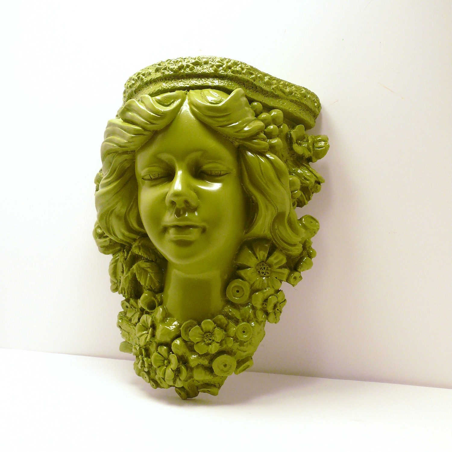 avocado green goddess shelf // ornate spring home decor // upcycled wall decor // shelves, wall hanging, garden