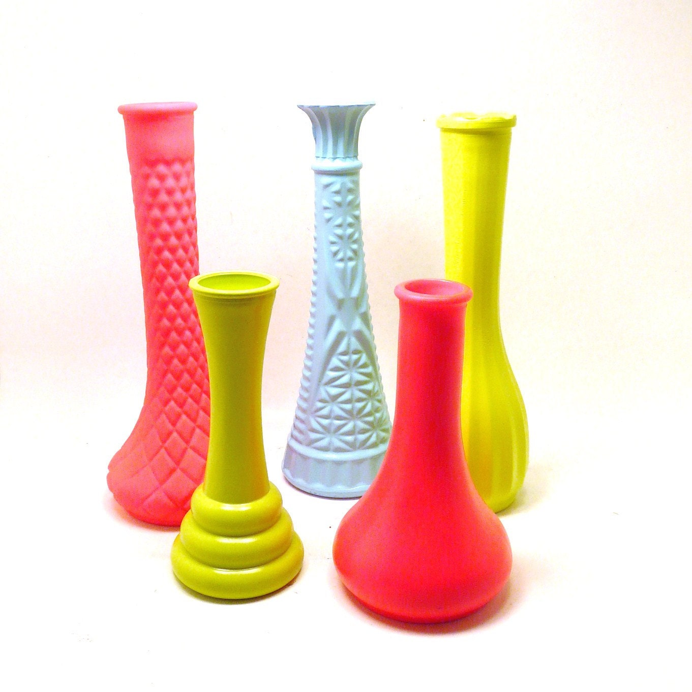 vintage milk glass vases // turquoise, neon pink, lime green, painted vase, mid century decor, upcycled, retro, 60s, mod, colorful
