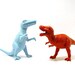 dinosaurs, upcycled toys, kitsch figurine, altered art, orange, aqua, for him, guys, kids, science, geekery, nerd, dinosaur
