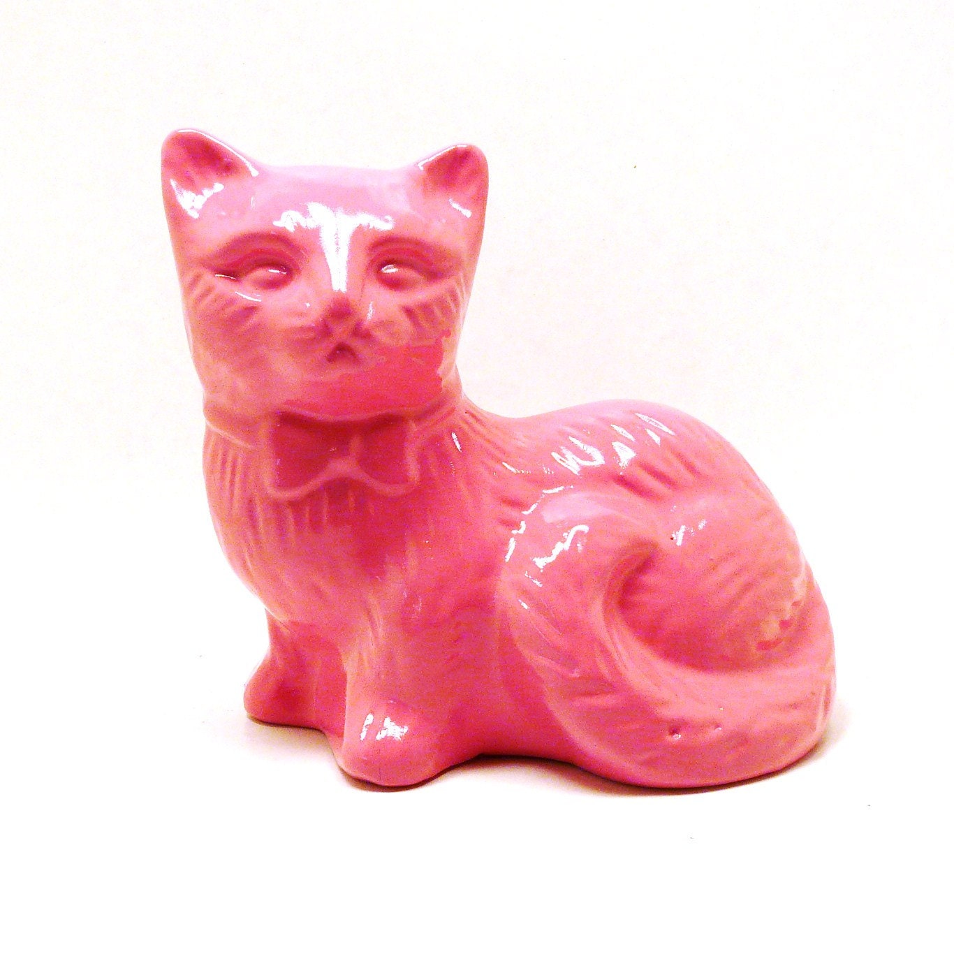pink cat figurine // mod, upcycled ceramics, kitsch cats, funky home decor, bubblegum pink accents, home accessories