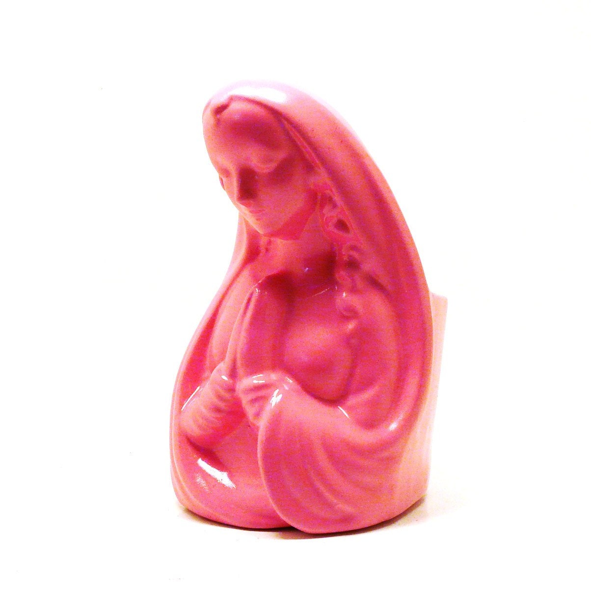 virgin mary, planters, painted statue, hot pink, religious, upcycled home decor, ceramic planter