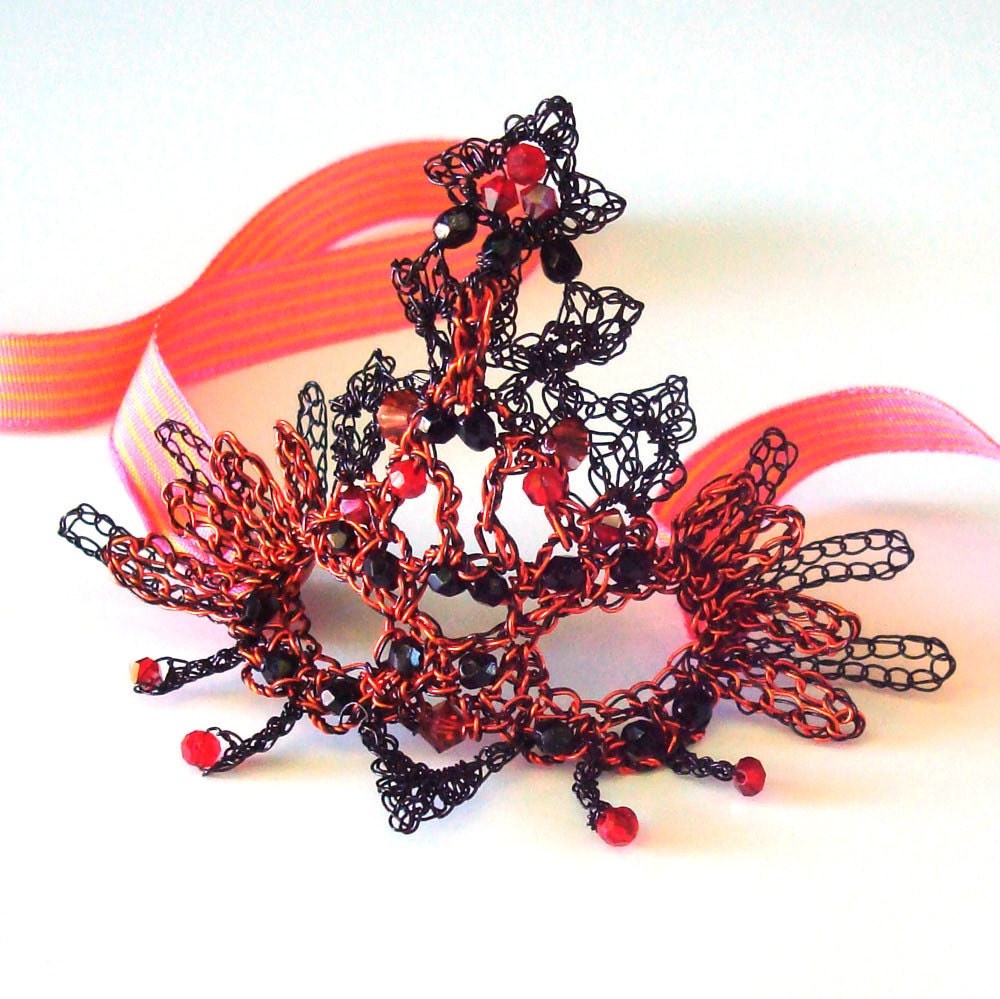 Mini Mask - Black and Orange - Crocheted Wire