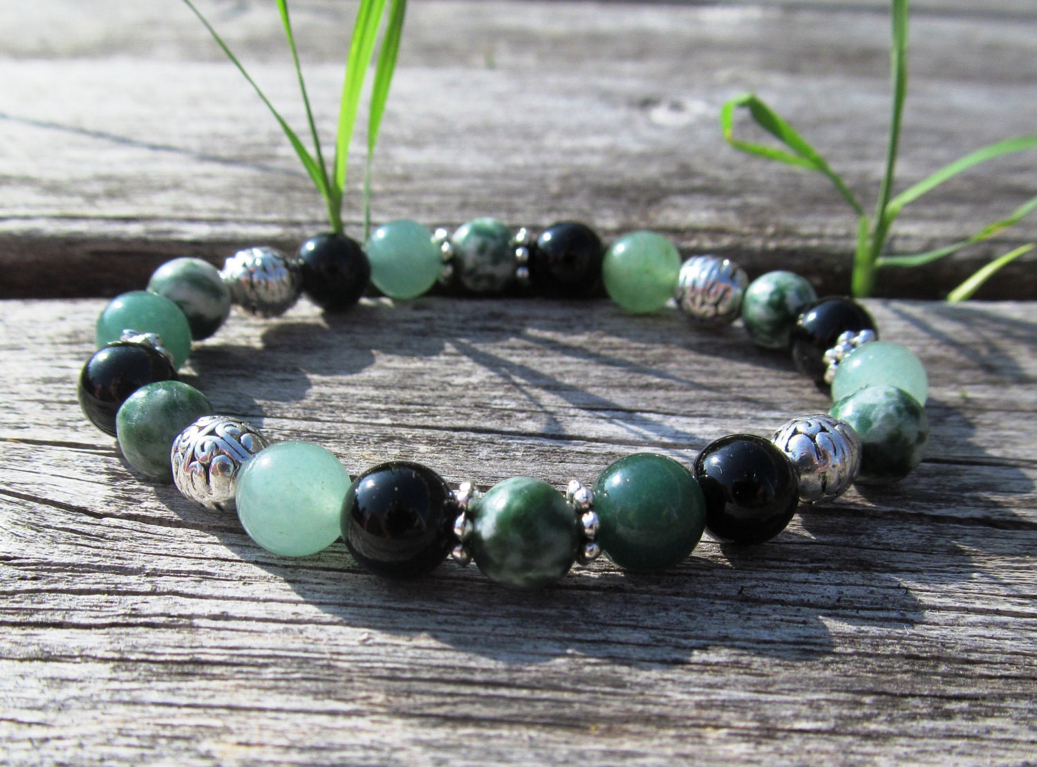 CAPRICORN POWER BRACELET Reiki Healing Gemstone Crystal Zodiac Green Black Silver