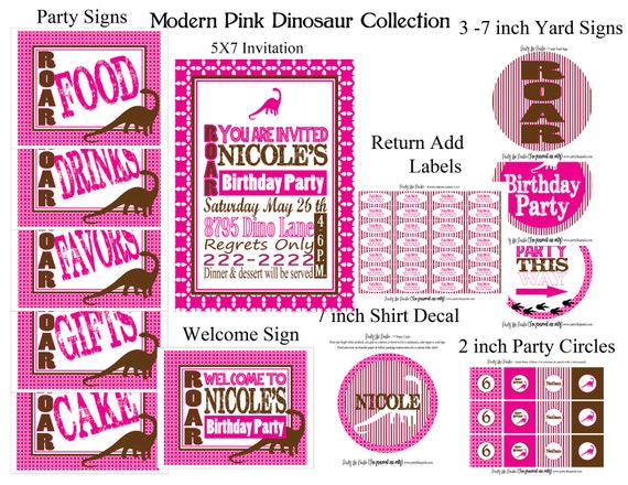 Printable Modern Pink Dinosaur Party Package...by Party Like Paula Il_570xn
