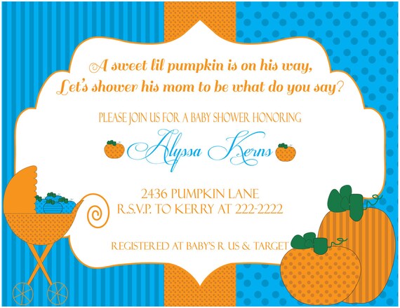 Printable 5X7 Blue Pumpkin Baby Shower Invitation...by Party Like Paula Il_570xn
