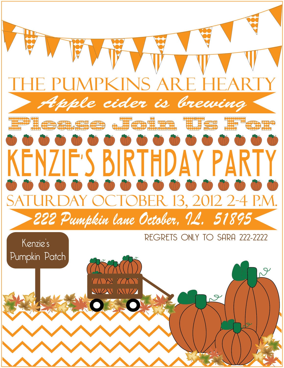 Printable 5X7 Pumpkin Party Invitation...by Party Like Paula