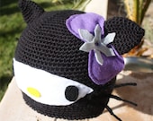 Hello Kitty Ninja -ish Hat : Kawaii Sanrio Anime Japanese- ish Handmade Crochet Beanie Hat
