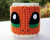 Charmander Inspired Coffee Mug Tea Cup Cozy: Pokemon -ish Japanese Cartoon Crochet Knit Sleeve