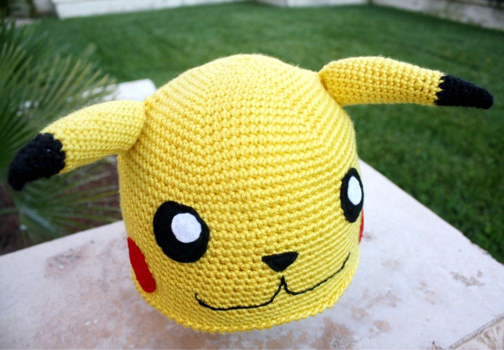 Pikachu -ish Hat : Totally Cute Japanese Pokemon -ish Cartoon Crochet Beanie Hat