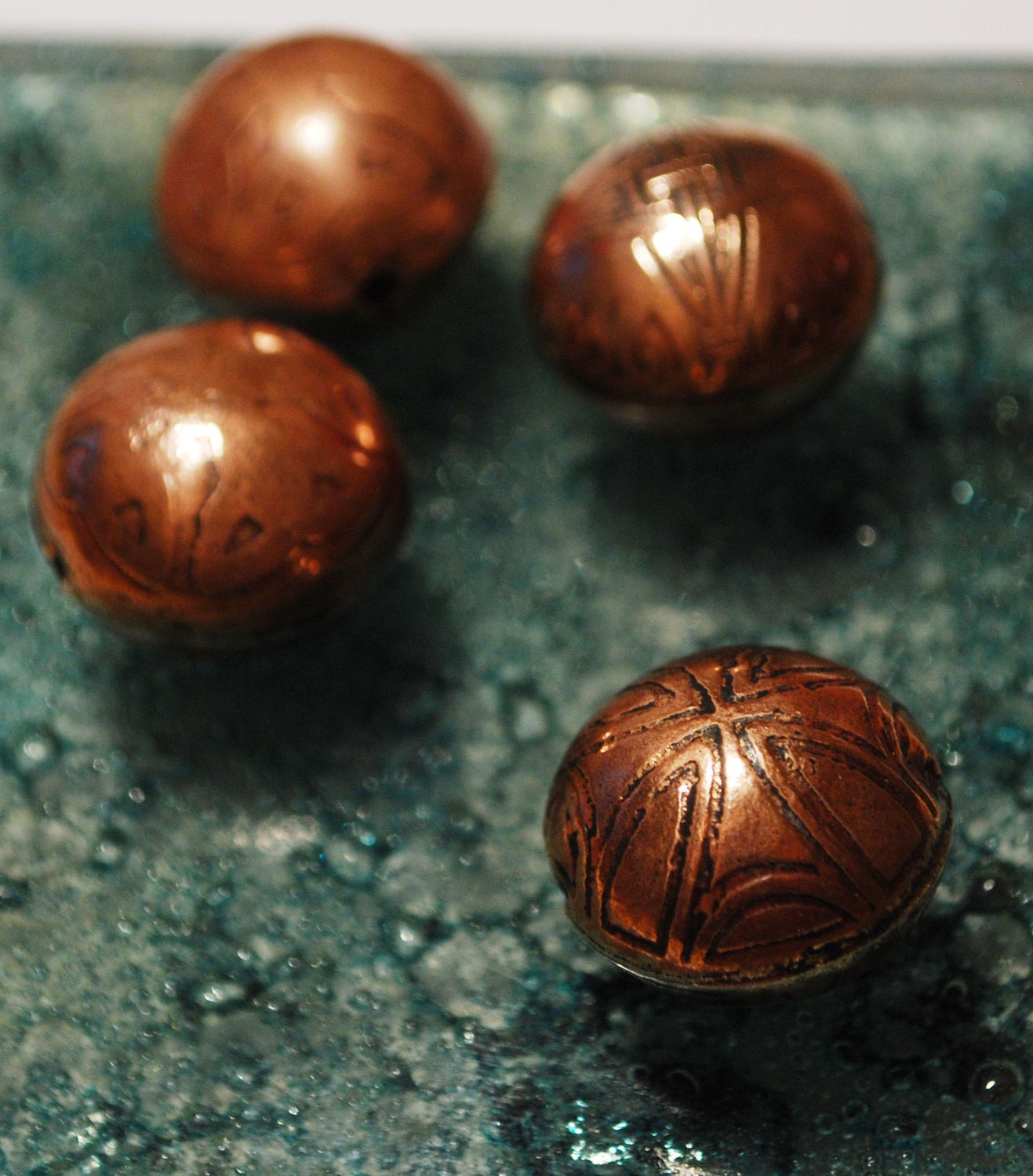 Handmade Copper beads - Celtic cross copper beads - Etched copper beads - antique finish - x4