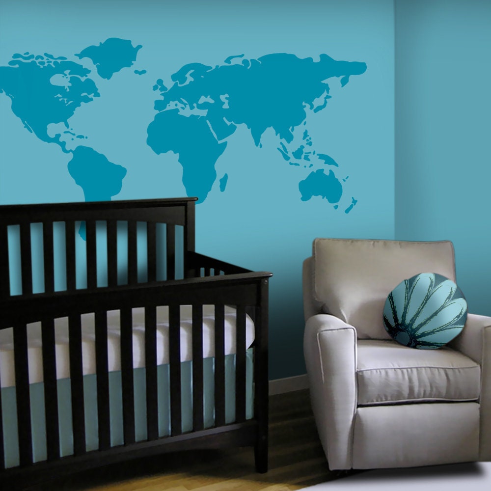 Large World Map Wall Decal with Dots and Stars to mark countries - 7 feet wide world map decal