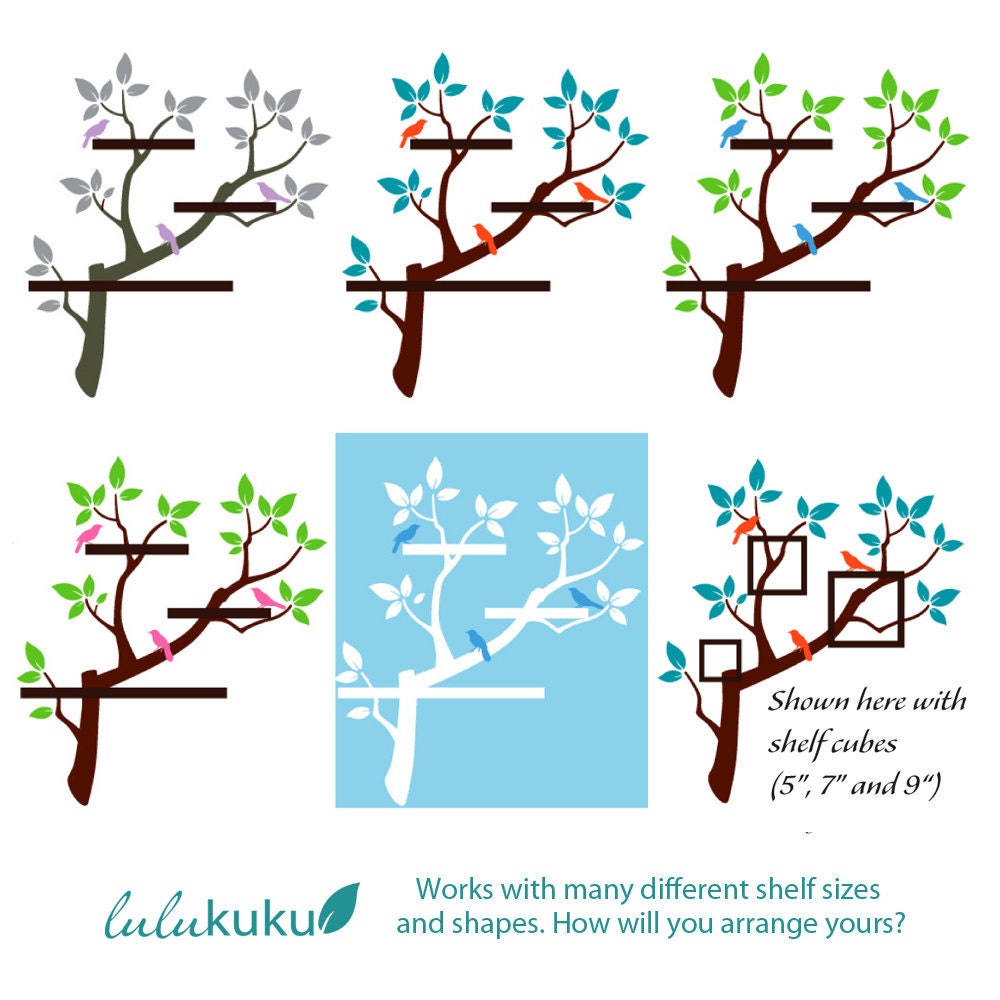 Tree Branch Decal with Birds for Shelves - Gender Neutral - Nursery Storage - Home Office Wall Organizer - Tree Wall Decals