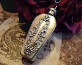 hip flask CASKET gothic coffin stainless steel keychain  flask with silver ox scroll stamping - BlanchardsEmporium