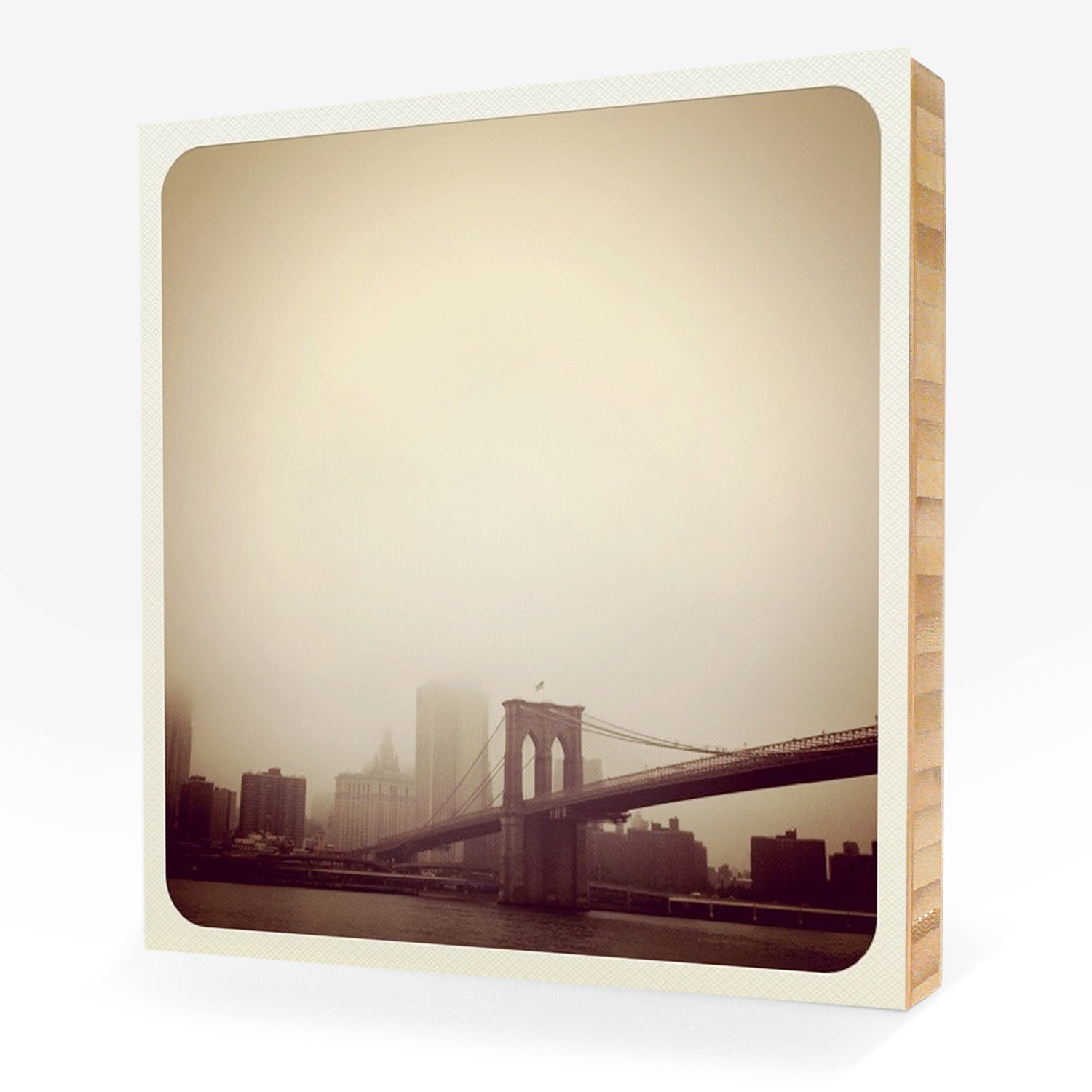 NY, Brooklyn, brooklyn bridge photo panel ready-to-hang eco-friendly home decor photograph mounted on bamboo free shipping