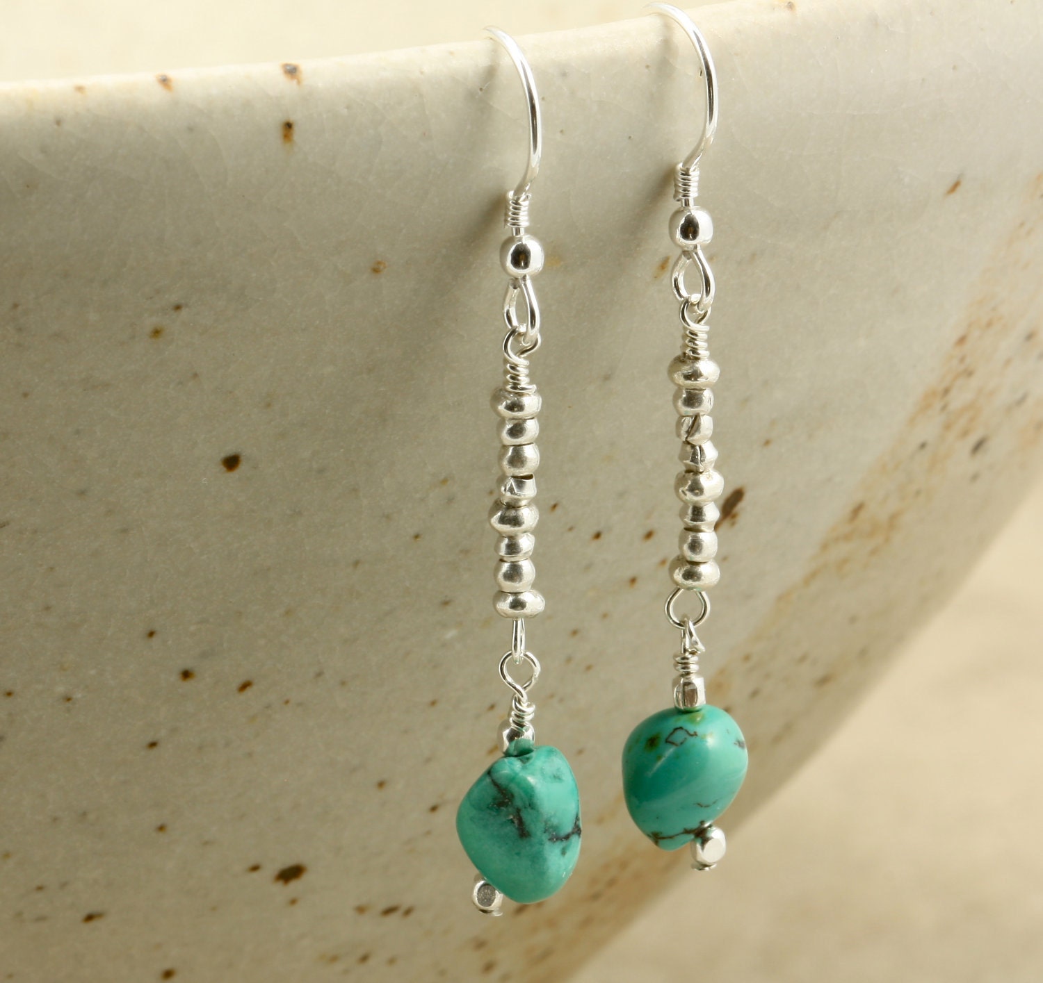 Turquoise and Hill Tribe Silver Earrings