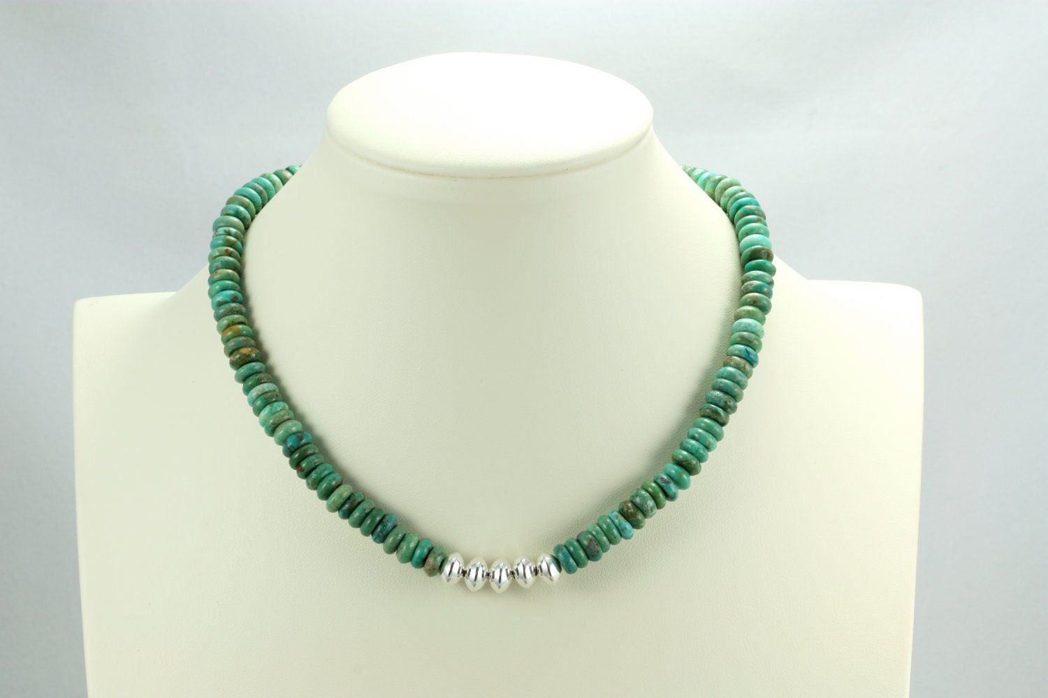 Turquoise Heishi and Sterling Silver Southwestern Strand Necklace, December Birthstone