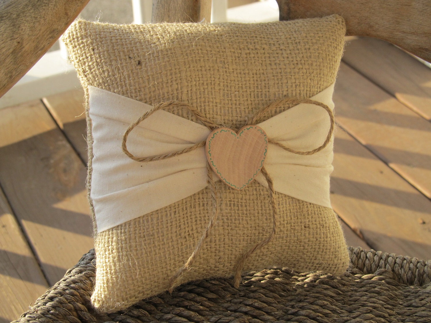 Personalized Burlap Ring Bearer Pillow With Ivory Sash