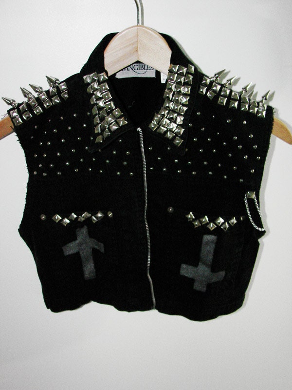 Heavily studded black cropped vest by YOUTHAFLAME on Etsy