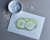 Cucumber Slices - Still Life, Fresh, Spring Green, Food, Kitchen Art - Print of Watercolor Painting