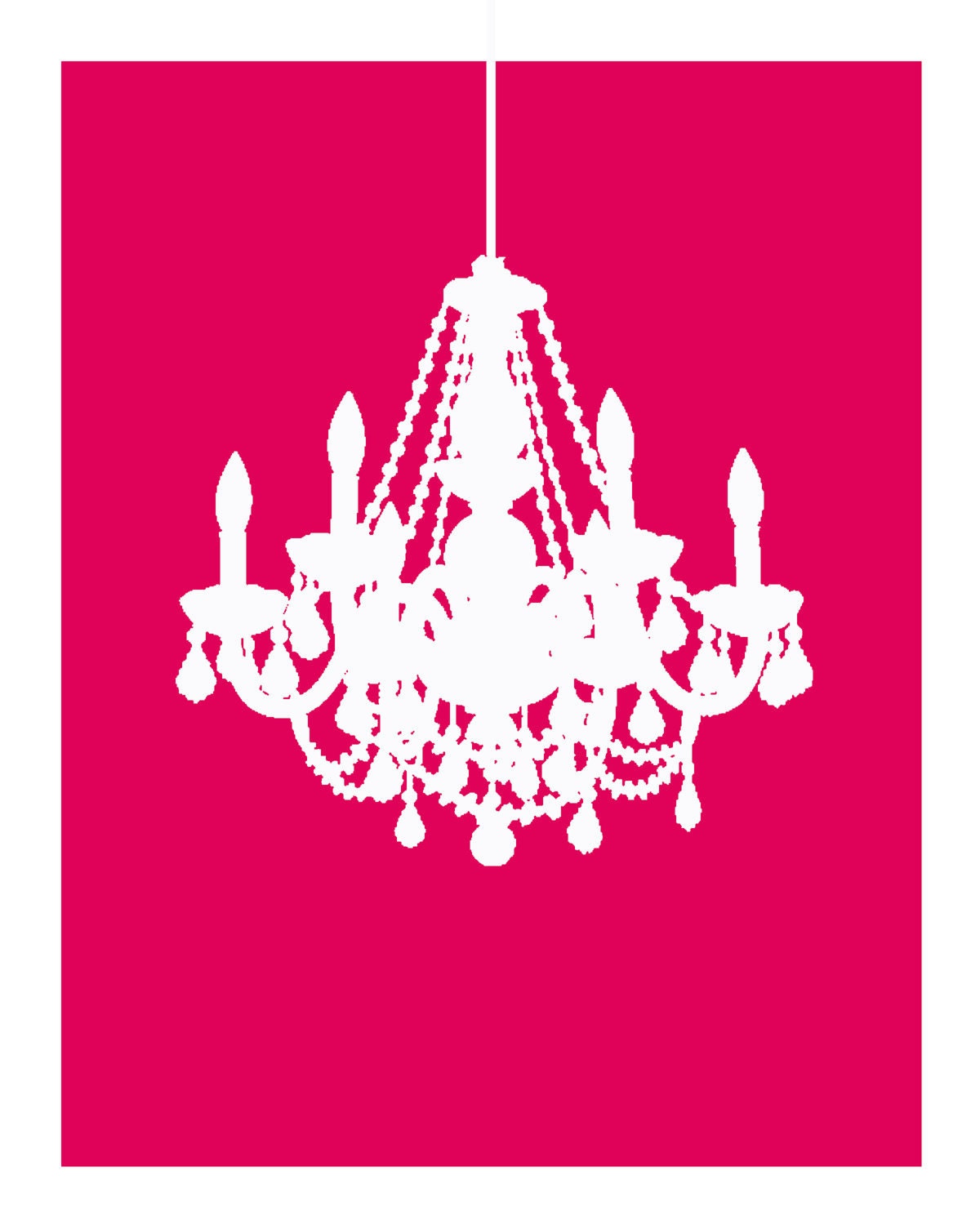 8x10 Digital Print of Vintage Candle lit Crystal Chandelier Silhouette on Hot Pink Background