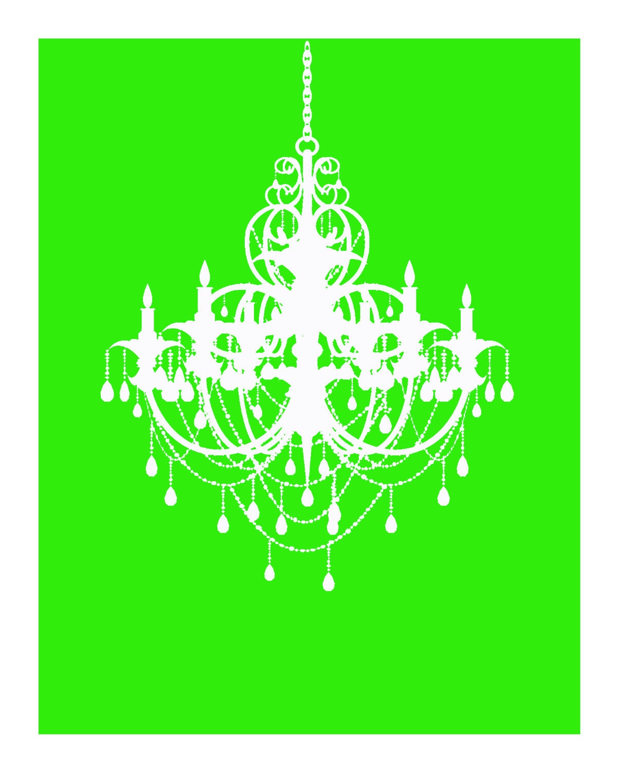 8x10 Digital Print of Vintage Iron and Crystal Chandelier Silhouette on Kelly Green Background