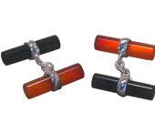 Black Onyx And Red Agate Mixed Doubles Cylinder Cufflinks