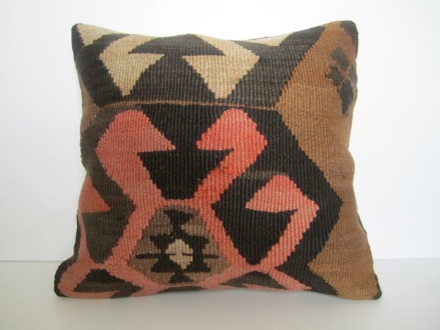 Vintage Turkish Handwoven Kilim Pillow Cover, 16x16 - delivered in 2-3 days with tracking number