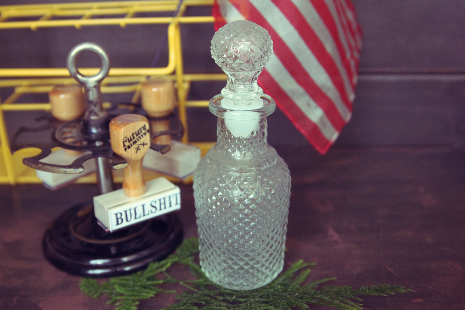 Vintage Pressed Glass Apothecary Bottle with Stopper