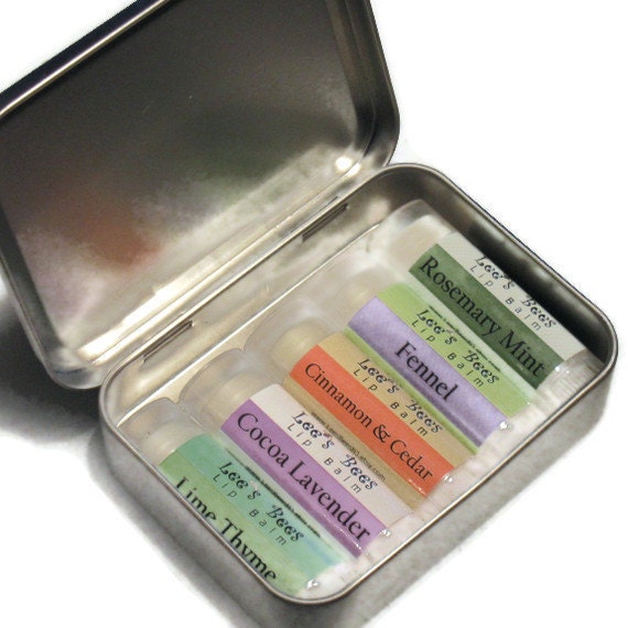 Fathers Day Graduation or Birthday Gift. All Natural Lip Balm Gift Set, Garden of Delight - 5 Herbal Flavored Beeswax Lip Salve Chapstick