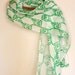 Hand block printed green on white cotton scarf/shawl