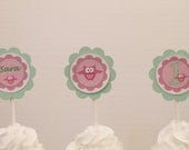 Owl Birthday Girl Cupcake Toppers