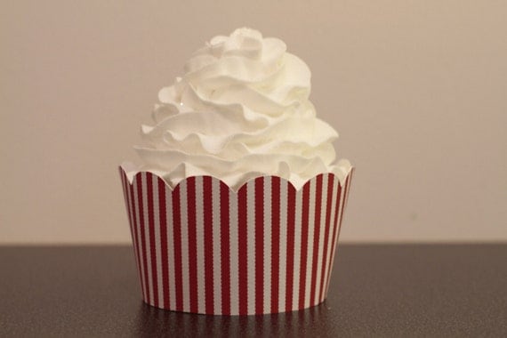 Red and White Small Striped Cupcake Wrappers Il_570xn